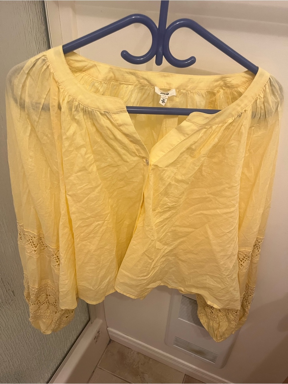 aerie Breezy Pale Yellow Peasant Blouse - Women Tops